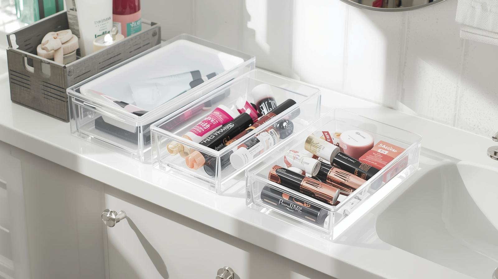 Clear plastic drawer organizer trays